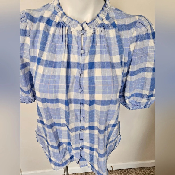 Vineyard Vines Plaid Ruffle Neck Puff Sleeve Size Medium EUC - Picture 7 of 9